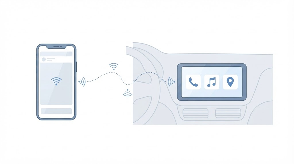 Schéma de fonctionnement de CarPlay entre l'iPhone et l'écran de la voiture