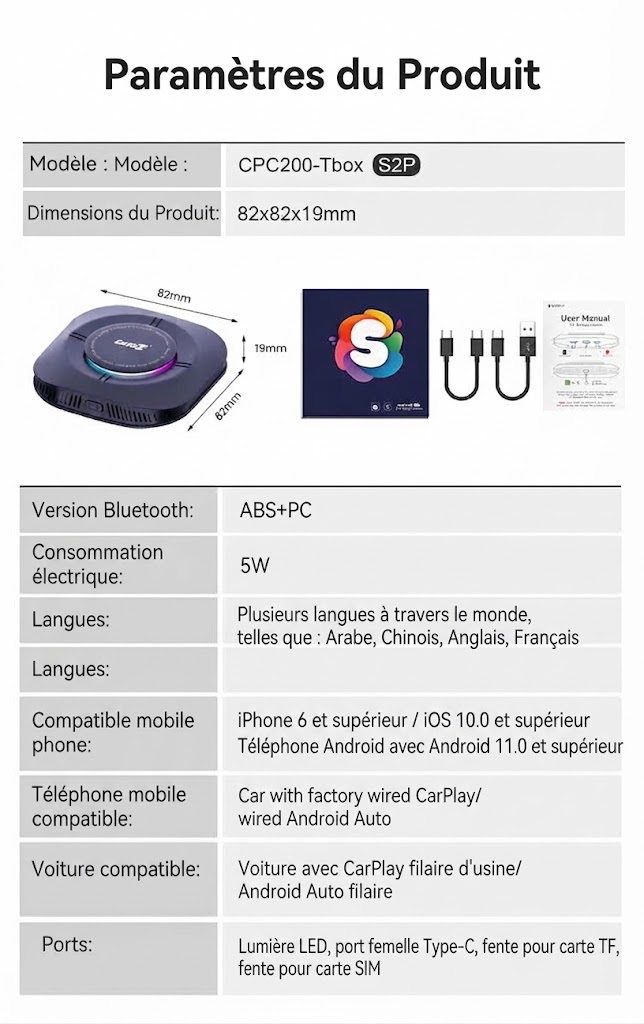 Caractéristiques techniques - CPC200-Tbox S2P