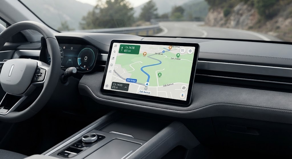Écran CarPlay avec interface de navigation GPS