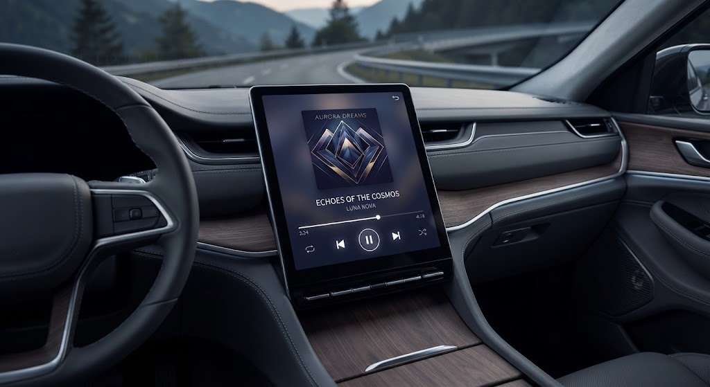 Écran CarPlay avec lecteur de musique et audio